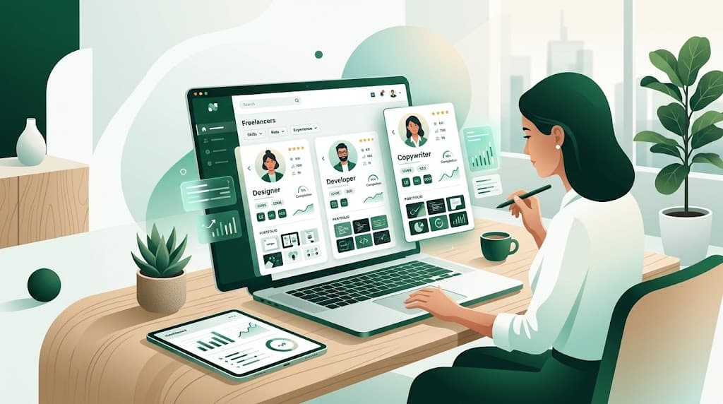 Заказчик выбирает фрилансера для проекта на онлайн-платформе